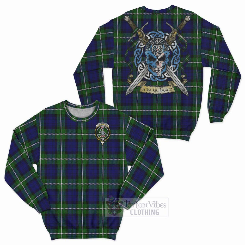 Bannerman Tartan Sweatshirt with Family Crest Celtic Skull Style Unisex - Tartan Vibes Clothing