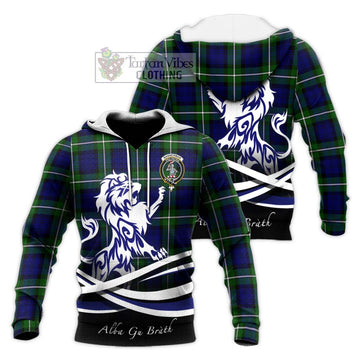 Bannerman Tartan Knitted Hoodie with Alba Gu Brath Regal Lion Emblem Unisex Knitted Pullover Hoodie - Tartan Vibes Clothing