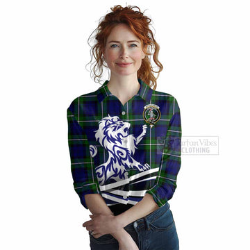 Bannerman Tartan Women's Casual Shirt with Alba Gu Brath Regal Lion Emblem Female - Tartan Vibes Clothing