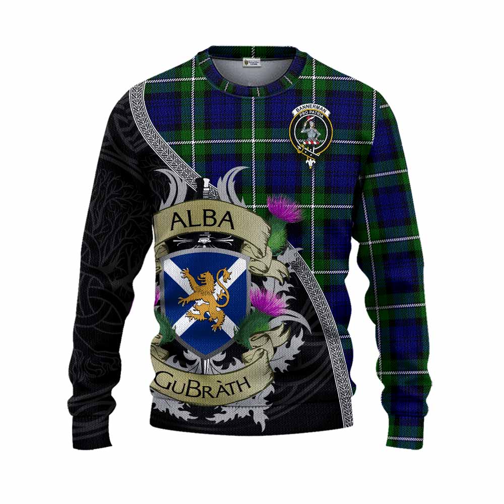 Bannerman Tartan Family Crest Knitted Sweater Lion Rampant Royal Thistle Shield Celtic Inspired Unisex - Tartan Vibes Clothing