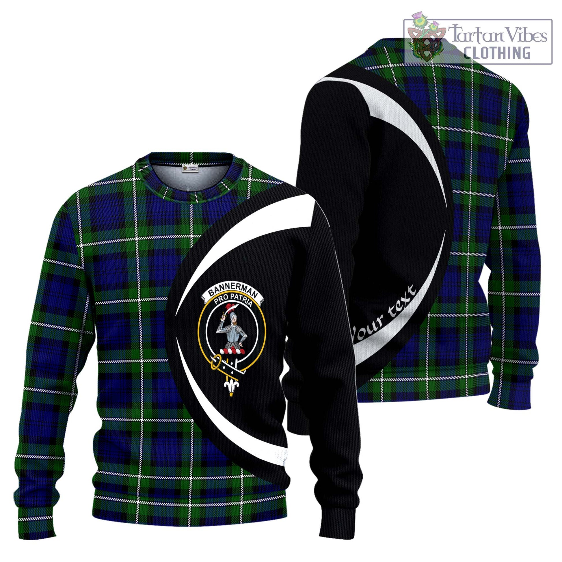 Bannerman Tartan Ugly Sweater with Family Crest Circle Style Unisex - Tartan Vibes Clothing