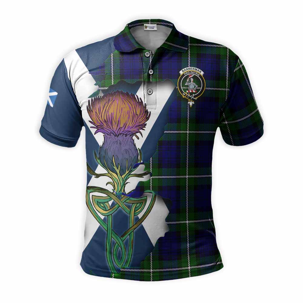 Tartan Vibes Clothing Bannerman Tartan Family Crest Polo Shirt Scottish Thistle Celtic Inspired