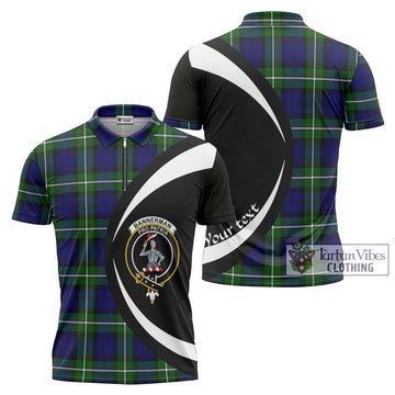 Bannerman Tartan Zipper Polo Shirt with Family Crest Circle Style Unisex - Tartan Vibes Clothing