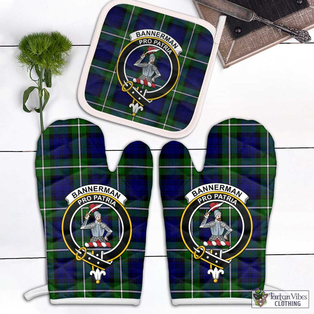 Bannerman Tartan Combo Oven Mitt & Pot-Holder with Family Crest White - Tartan Vibes Clothing