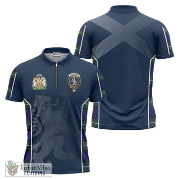 Bannerman Tartan Zipper Polo Shirt with Family Crest and Lion Rampant Vibes Sport Style Unisex - Tartan Vibes Clothing