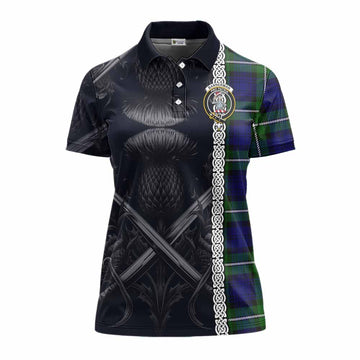 Bannerman Tartan Women's Polo Shirt with Family Crest Cross Sword Thistle Celtic Vibes Women - Tartan Vibes Clothing