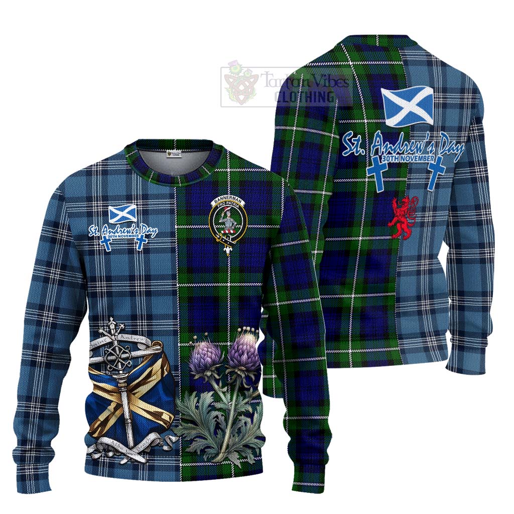 Bannerman Tartan Knitted Sweater Happy St. Andrew's Day Half Tartan Style Unisex - Tartan Vibes Clothing