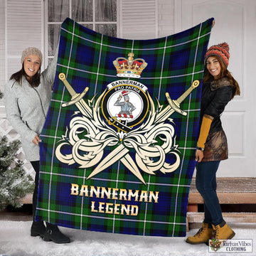 Bannerman Tartan Blanket with Clan Crest and the Golden Sword of Courageous Legacy X-Large 59 x 79 inches 150 x 200 cm - Tartan Vibes Clothing