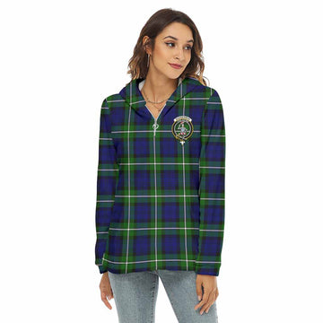 Bannerman Tartan Women's Borg Fleece Hoodie with Half Zip with Family Crest Female - Tartan Vibes Clothing