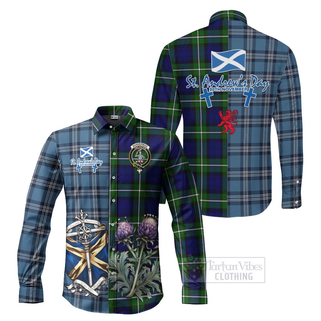Bannerman Tartan Long Sleeve Button Shirt Happy St. Andrew's Day Half Tartan Style Men's Shirt S - Tartan Vibes Clothing