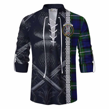 Bannerman Tartan Ghillie Kilt Shirt with Family Crest Cross Sword Thistle Celtic Vibes Men - Tartan Vibes Clothing