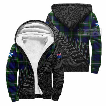 Bannerman Crest Tartan Sherpa Hoodie with New Zealand Silver Fern Half Style Unisex S - Tartan Vibes Clothing