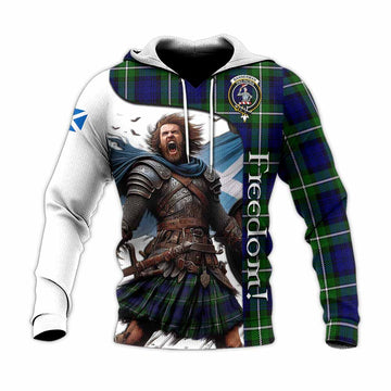 Bannerman Crest Tartan Knitted Hoodie Inspired by the Freedom of Scottish Warrior Unisex Knitted Pullover Hoodie - Tartan Vibes Clothing