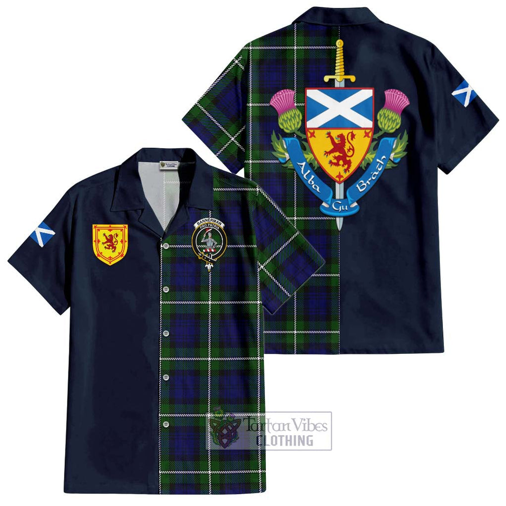 Bannerman Tartan Hawaiian Shirt Alba with Scottish Lion Royal Arm Half Style Kid - Tartan Vibes Clothing