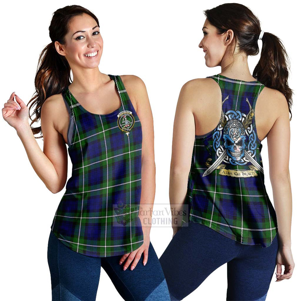 Bannerman Tartan Women's Racerback Tanks with Family Crest Celtic Skull Style 4XL - Tartan Vibes Clothing