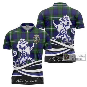 Bannerman Tartan Zipper Polo Shirt with Alba Gu Brath Regal Lion Emblem Unisex - Tartan Vibes Clothing