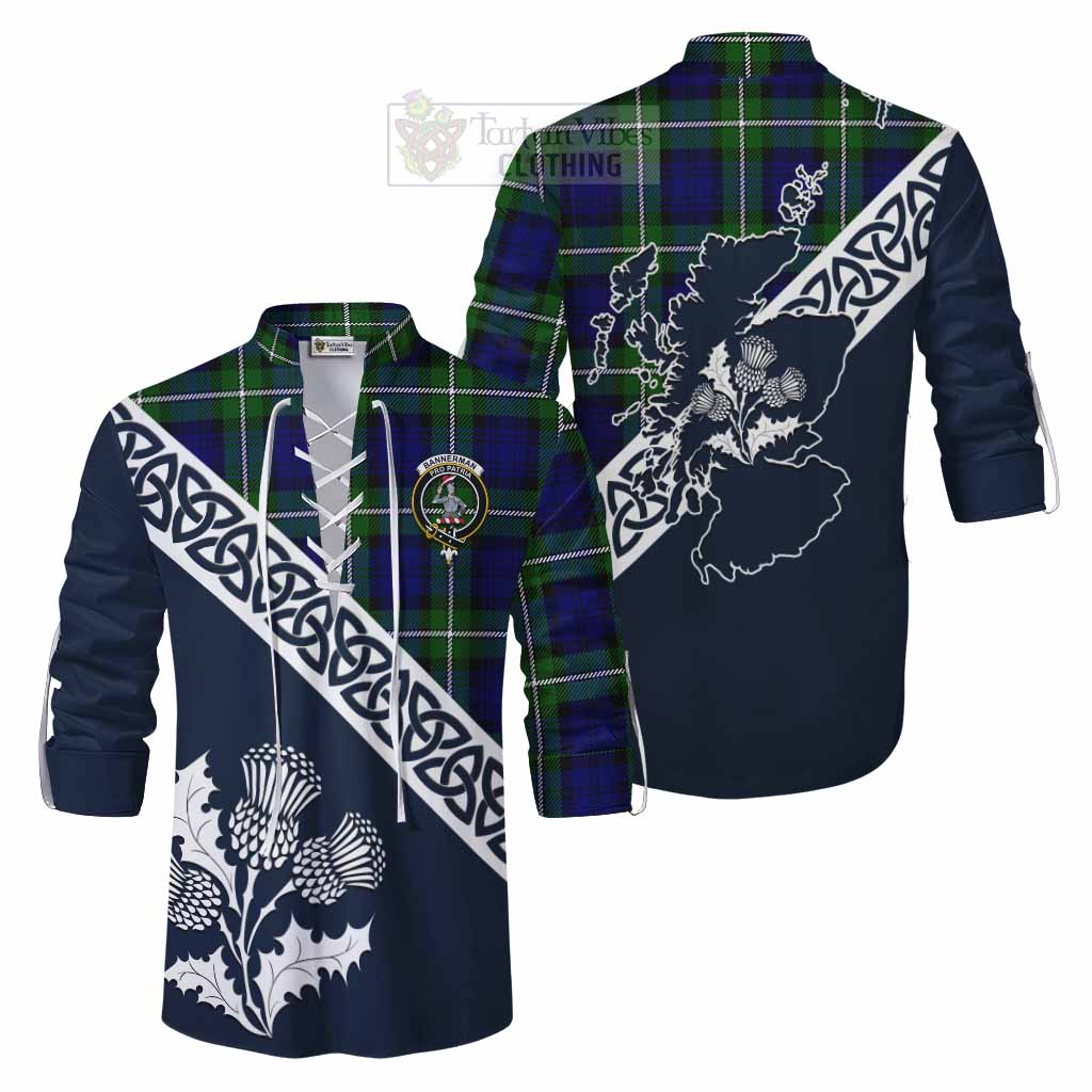 Bannerman Tartan Ghillie Kilt Shirt Featuring Thistle and Scotland Map Men - Tartan Vibes Clothing