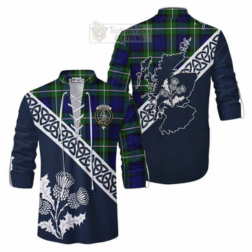 Bannerman Tartan Ghillie Kilt Shirt Featuring Thistle and Scotland Map Men - Tartan Vibes Clothing
