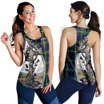 Bannerman Tartan Women's Racerback Tanks with Family Crest and St. Andrew's Cross Accented by Thistle Vines 4XL - Tartan Vibes Clothing