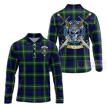 Bannerman Tartan Long Sleeve Polo Shirt with Family Crest Celtic Skull Style Unisex - Tartan Vibes Clothing
