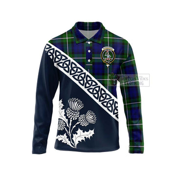 Bannerman Tartan Long Sleeve Polo Shirt Featuring Thistle and Scotland Map Unisex - Tartan Vibes Clothing