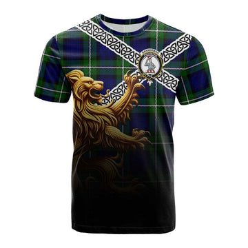 Tartan Vibes Clothing Bannerman Crest Tartan Cotton T-shirt with Golden Lion Emblem Celtic Style