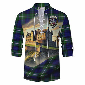Bannerman Tartan Family Crest Ghillie Kilt Shirt with Scottish Ancient Castle Style Men - Tartan Vibes Clothing
