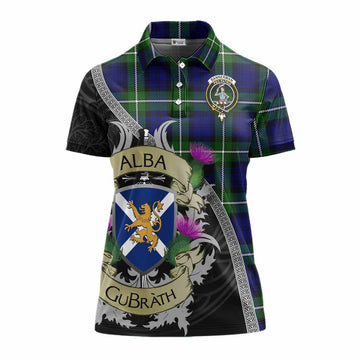 Bannerman Tartan Family Crest Women's Polo Shirt Lion Rampant Royal Thistle Shield Celtic Inspired Women - Tartan Vibes Clothing