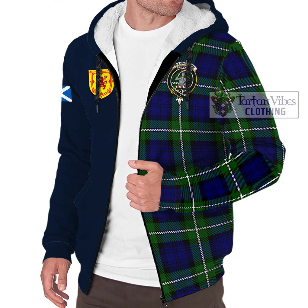 Bannerman Tartan Sherpa Hoodie Alba with Scottish Lion Royal Arm Half Style - Tartan Vibes Clothing