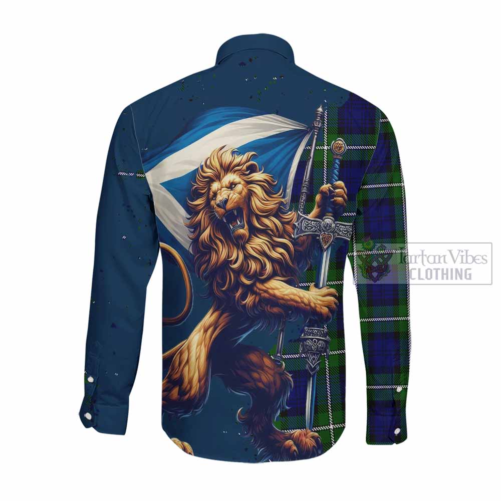 Bannerman Tartan Family Crest Long Sleeve Button Shirt with Scottish Majestic Lion Men's Shirt - Tartan Vibes Clothing