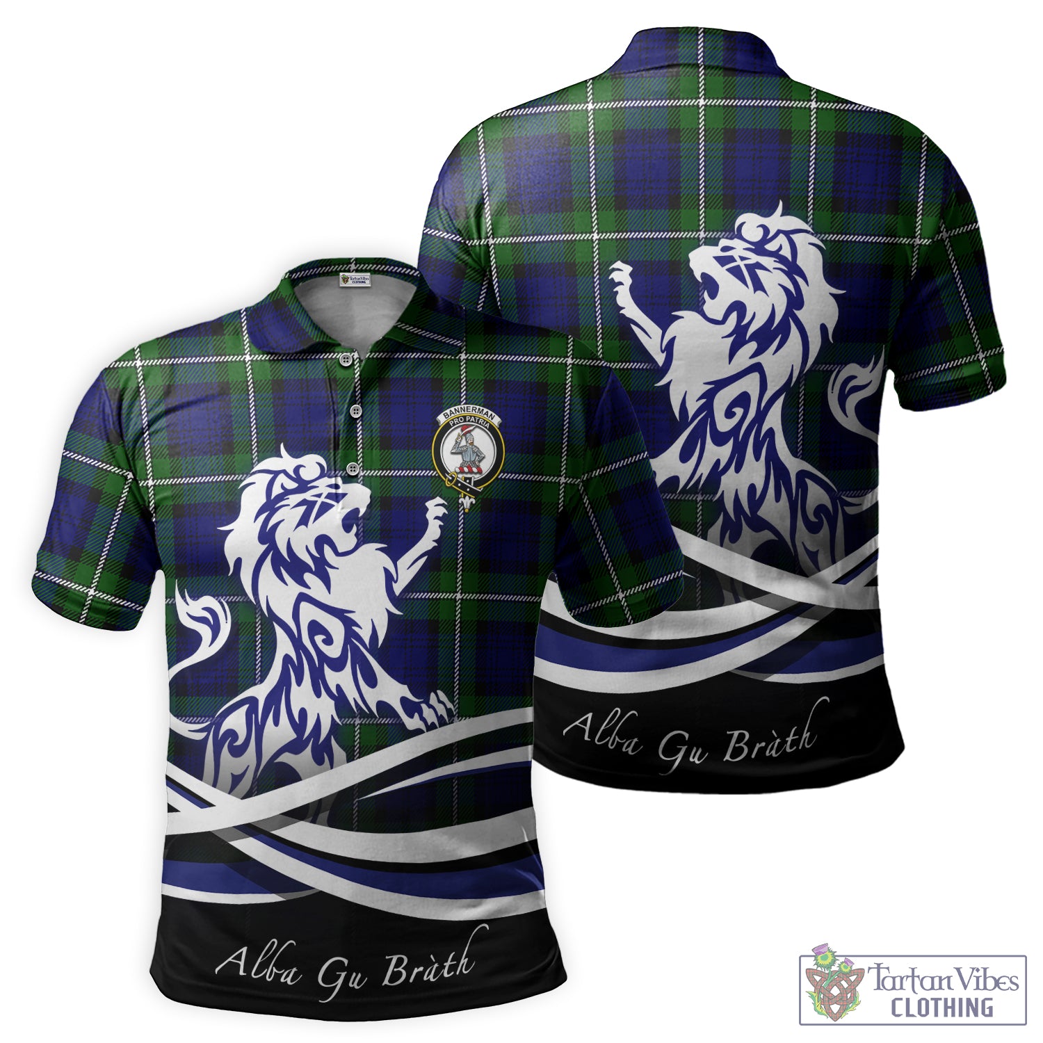 Bannerman Tartan Polo Shirt with Alba Gu Brath Regal Lion Emblem - Tartan Vibes Clothing