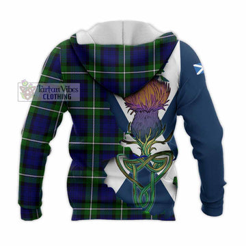 Tartan Vibes Clothing Bannerman Tartan Family Crest Knitted Hoodie Scottish Thistle Celtic Inspired