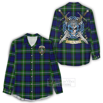 Bannerman Tartan Women's Casual Shirt with Family Crest Celtic Skull Style - Tartan Vibes Clothing