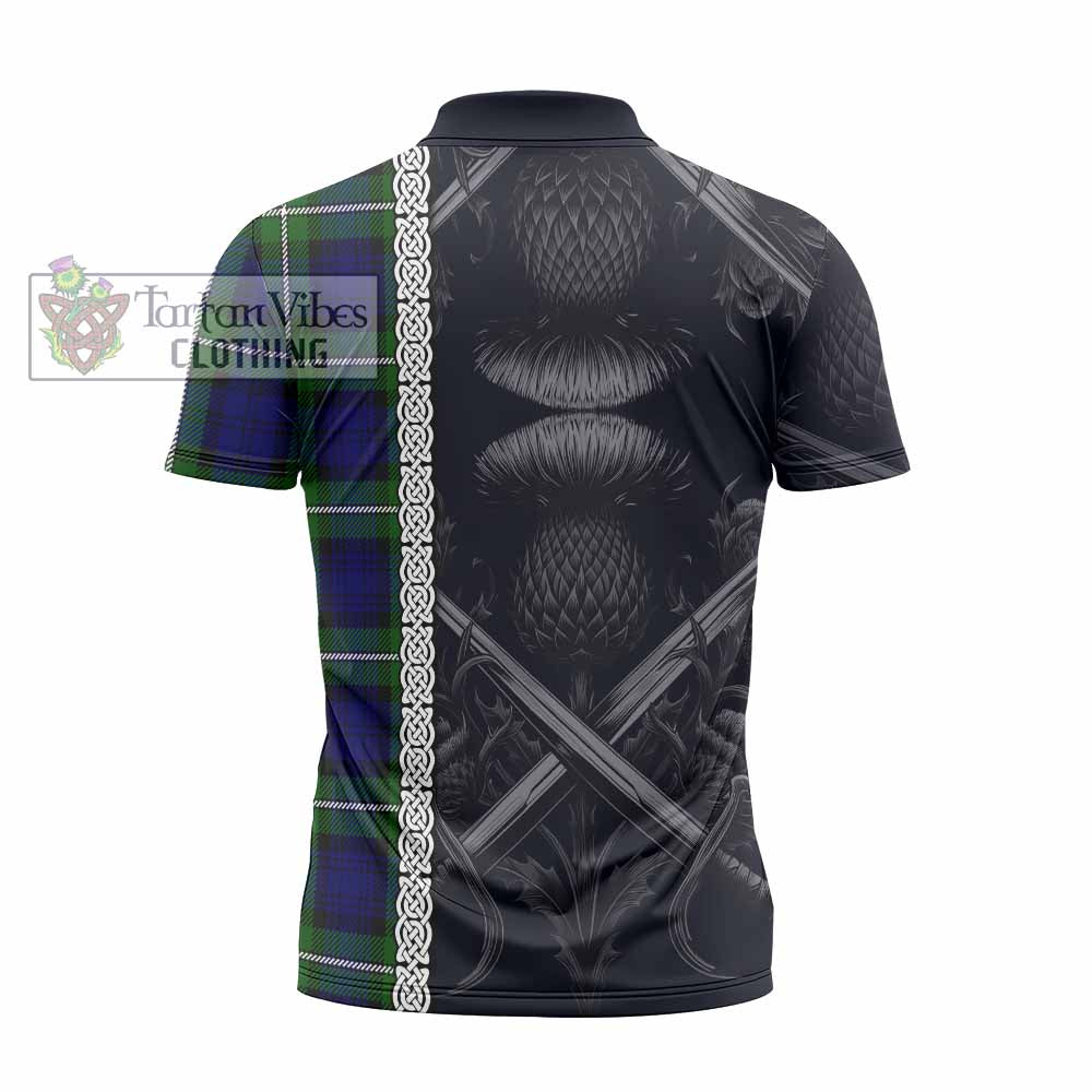 Tartan Vibes Clothing Bannerman Tartan Zipper Polo Shirt with Family Crest Cross Sword Thistle Celtic Vibes