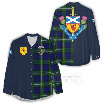 Bannerman Tartan Women's Casual Shirt Alba with Scottish Lion Royal Arm Half Style - Tartan Vibes Clothing