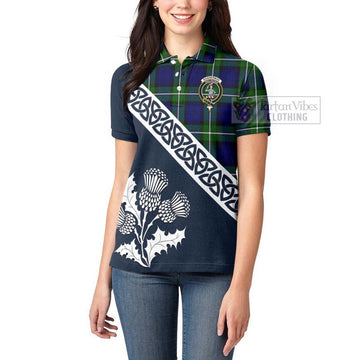 Bannerman Tartan Women's Polo Shirt Featuring Thistle and Scotland Map - Tartanvibesclothing Store