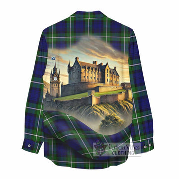 Bannerman Tartan Family Crest Women's Casual Shirt with Scottish Ancient Castle Style - Tartan Vibes Clothing