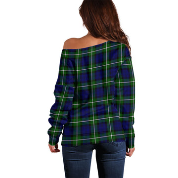 Bannerman Tartan Off Shoulder Women Sweater with Family Crest - Tartan Vibes Clothing