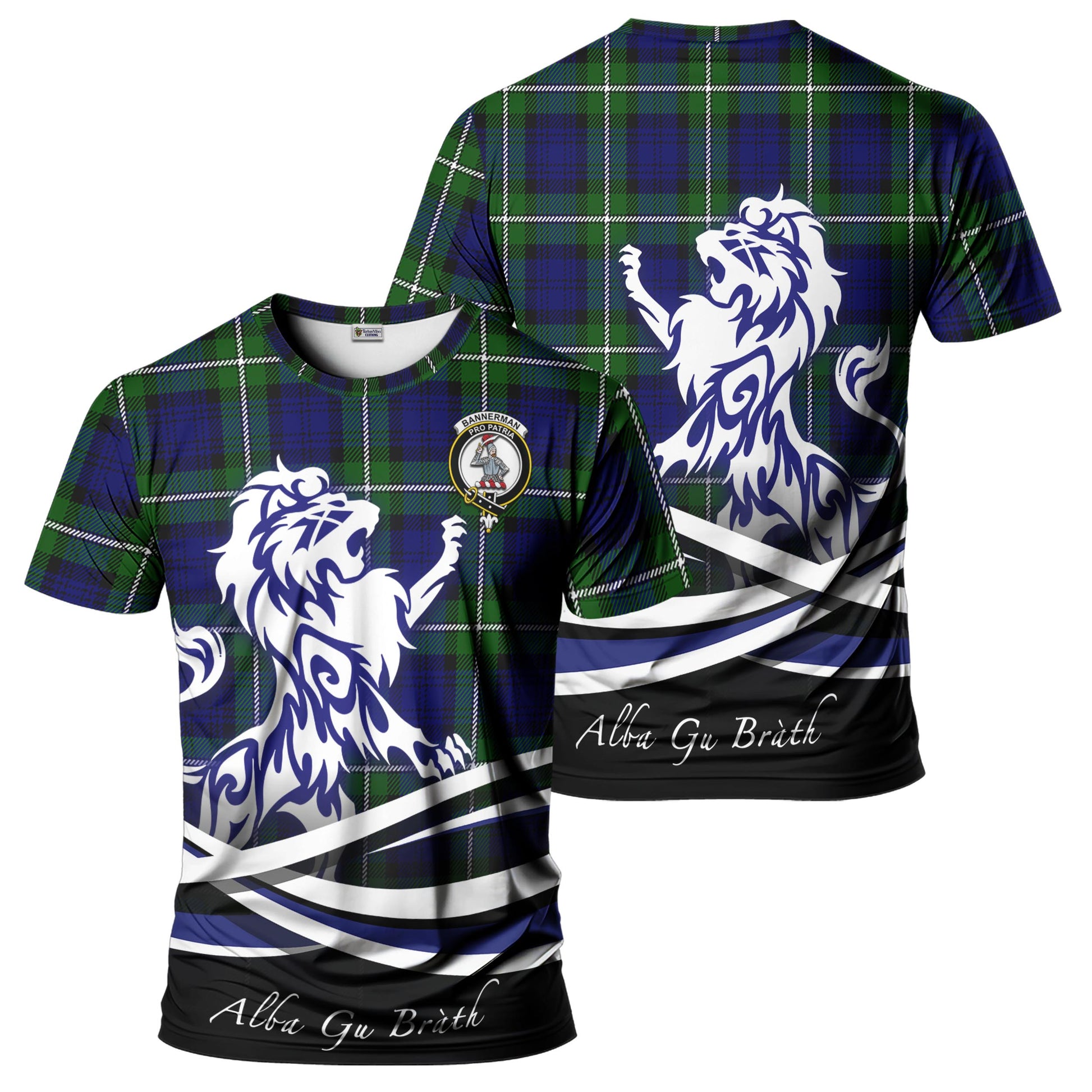 Bannerman Tartan T-Shirt with Alba Gu Brath Regal Lion Emblem - Tartan Vibes Clothing