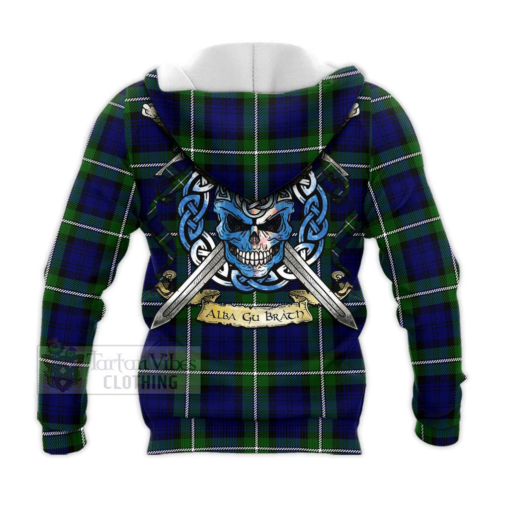 Bannerman Tartan Knitted Hoodie with Family Crest Celtic Skull Style - Tartan Vibes Clothing