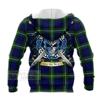 Bannerman Tartan Knitted Hoodie with Family Crest Celtic Skull Style - Tartan Vibes Clothing