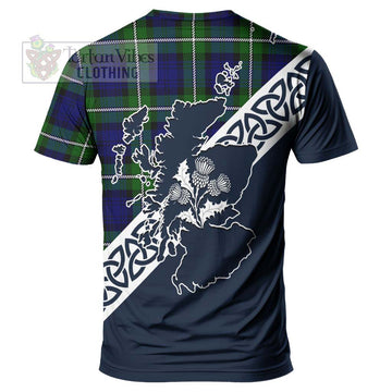 Bannerman Tartan T-Shirt Featuring Thistle and Scotland Map - Tartanvibesclothing Store