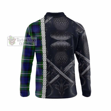 Bannerman Tartan Long Sleeve Polo Shirt with Family Crest Cross Sword Thistle Celtic Vibes - Tartan Vibes Clothing