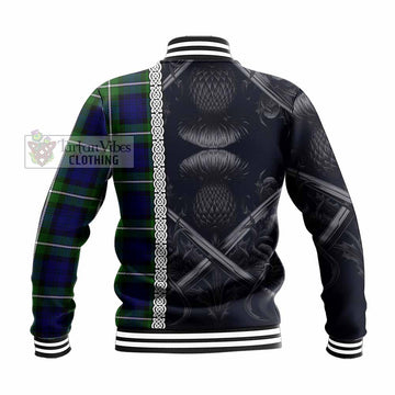 Bannerman Tartan Baseball Jacket with Family Crest Cross Sword Thistle Celtic Vibes - Tartan Vibes Clothing