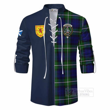 Bannerman Tartan Ghillie Kilt Shirt Alba with Scottish Lion Royal Arm Half Style - Tartan Vibes Clothing