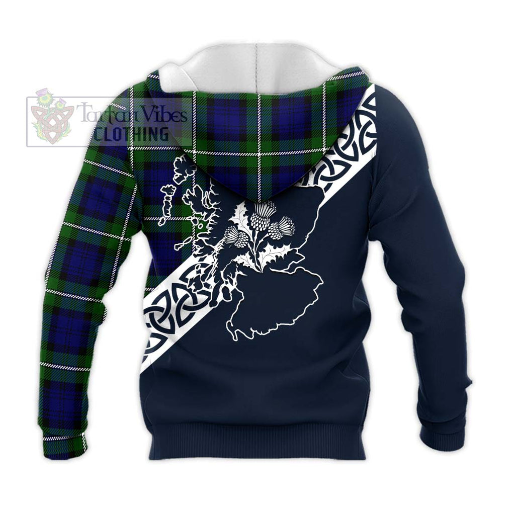 Bannerman Tartan Knitted Hoodie Featuring Thistle and Scotland Map - Tartan Vibes Clothing