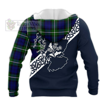 Bannerman Tartan Knitted Hoodie Featuring Thistle and Scotland Map - Tartan Vibes Clothing