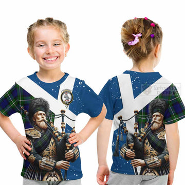 Bannerman Tartan Kid T-Shirt with Family Crest Scottish Bagpiper Vibes - Tartan Vibes Clothing