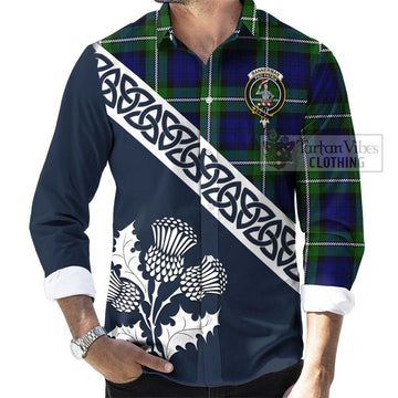 Bannerman Tartan Long Sleeve Button Shirt Featuring Thistle and Scotland Map Men's Shirt - Tartan Vibes Clothing