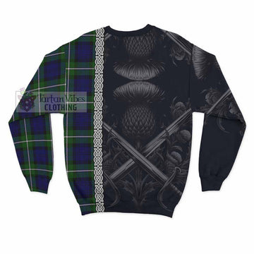 Bannerman Tartan Sweatshirt with Family Crest Cross Sword Thistle Celtic Vibes - Tartan Vibes Clothing